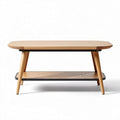 Mesa de café em madeira natural com prateleira inferior 120 x 60 x 40cm