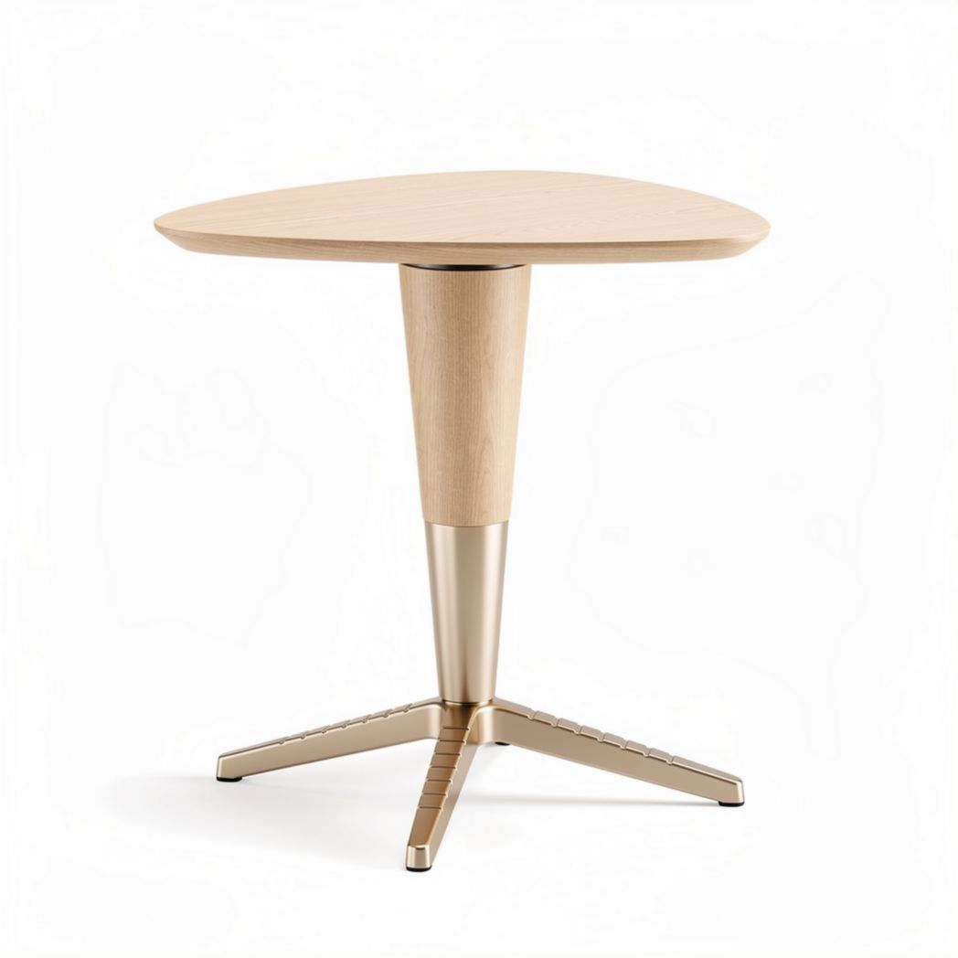 Mesa redonda de madeira clara com base metálica 75 x 75 x 75cm