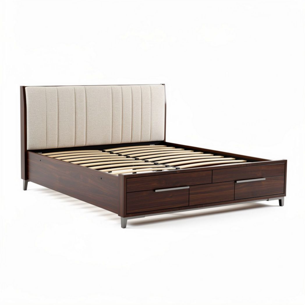 Cama de madeira com cabeceira estofada 200 x 160 x 100cm e gavetas laterais